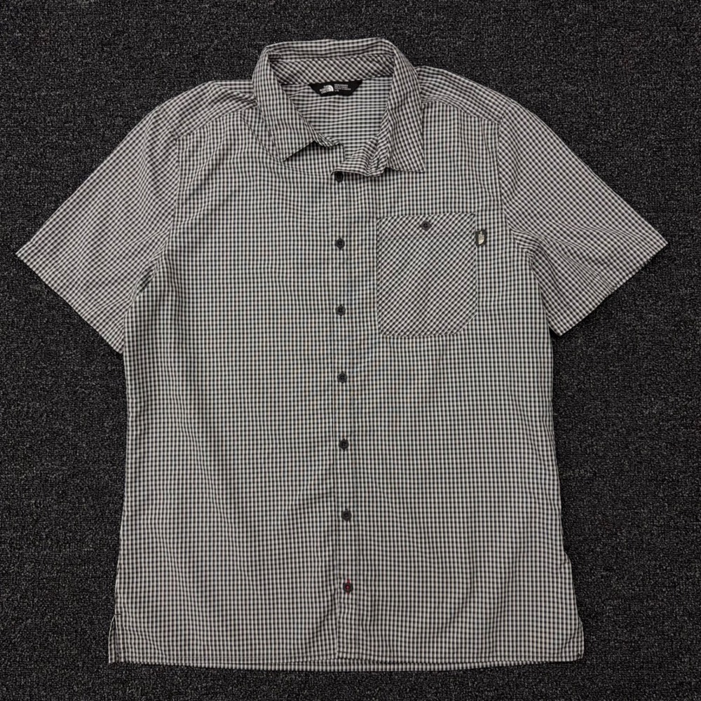 The North Face Mens Large Short Sleeve Button Down Gingham Shirt Black White L